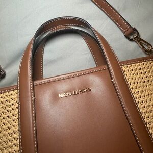 Michael Kors Brown Leather Tote with Woven Panels